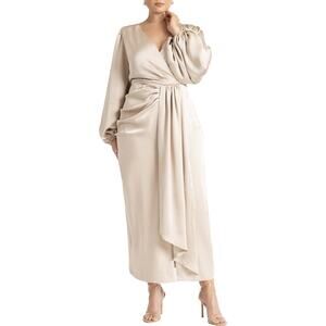 Eloquii NWT Beige Satin Puff Sleeve Pleated Dress